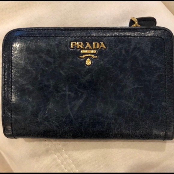 Prada Accessories - 🦋Prada Milano Small Marbled Blue Leather classic fold over card holder wallet